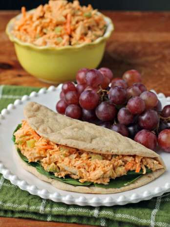Buffalo Chicken Salad Sandwich with grapes