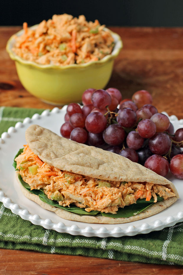 Buffalo Chicken Salad Sandwich with grapes