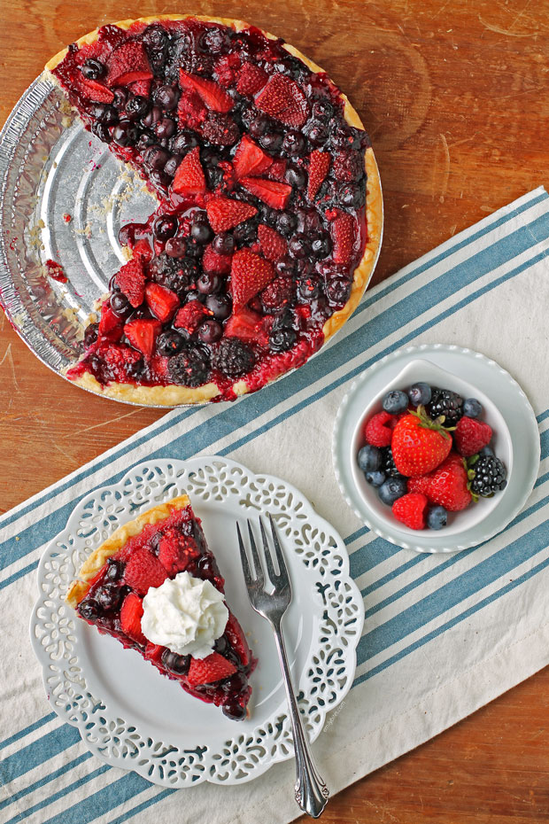 Mixed Berry Pie slice overhead view