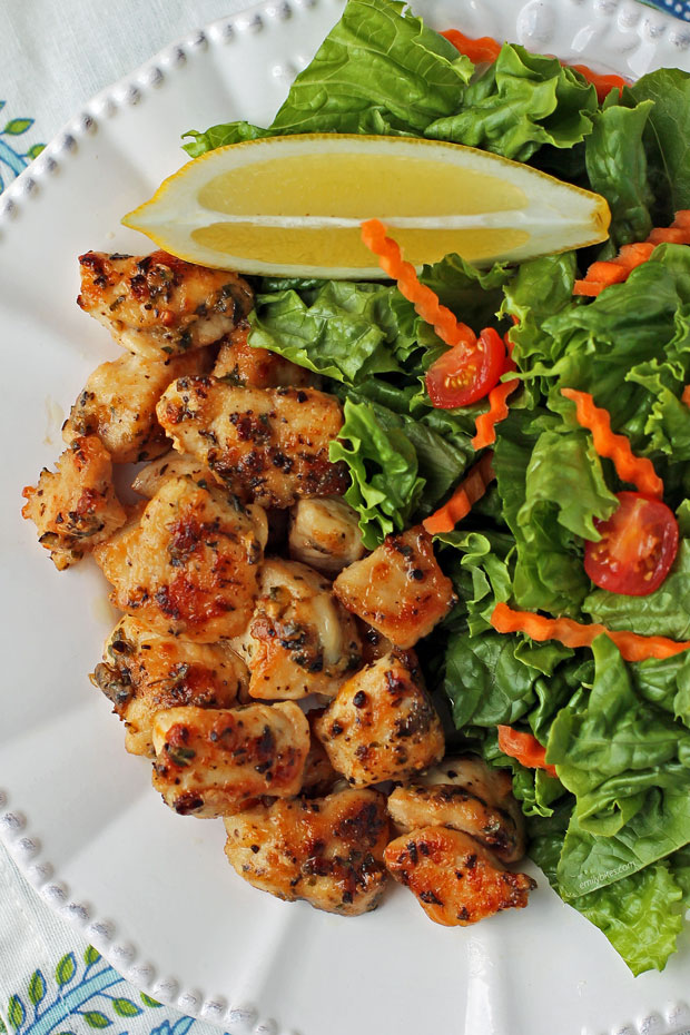 Lemon Pepper Chicken Bites with salad