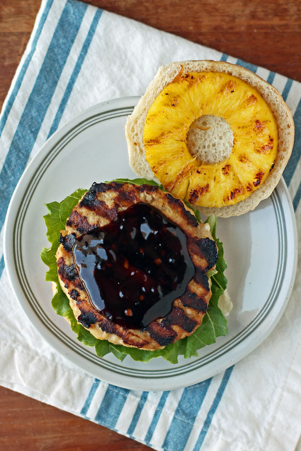 Pineapple Teriyaki Chicken Burger open with sauce