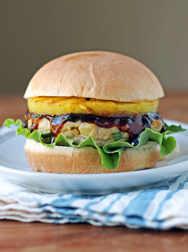 Pineapple Teriyaki Chicken Burger on a plate