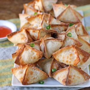 Crab Rangoon piled on a plate