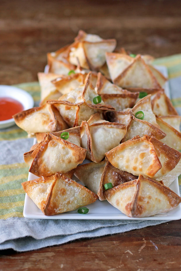 Crab Rangoon piled on a plate