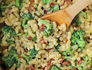 One-Pot Bacon Broccoli Mac and Cheese in a pot