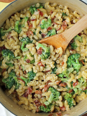 One-Pot Bacon Broccoli Mac and Cheese in a pot