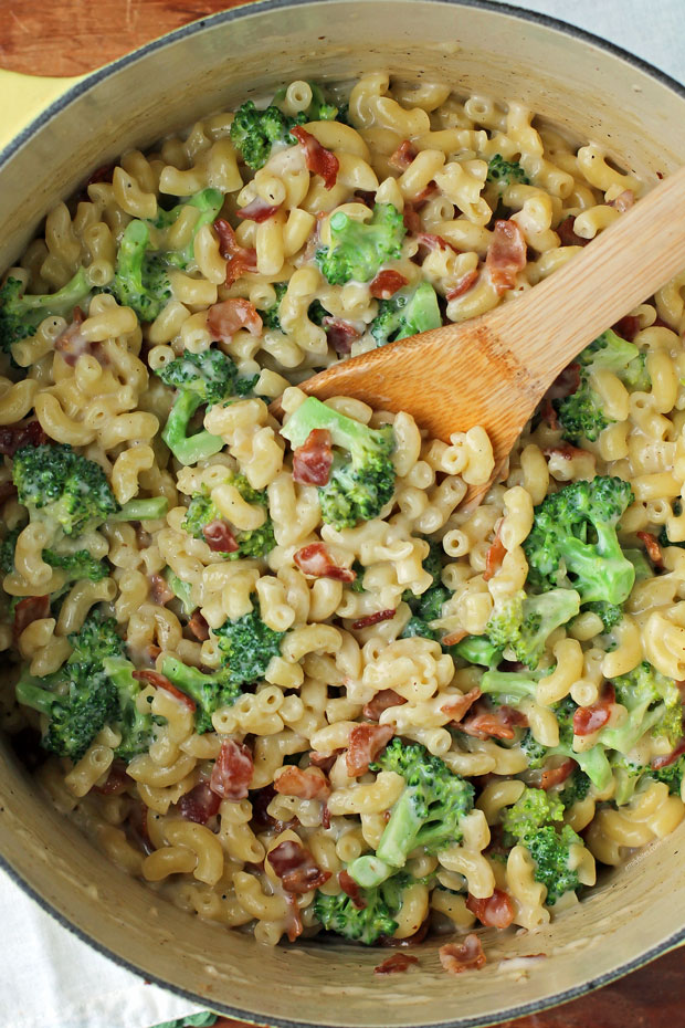 One-Pot Bacon Broccoli Mac and Cheese in a pot