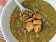 Slow Cooker Split Pea Soup with Ham with croutons