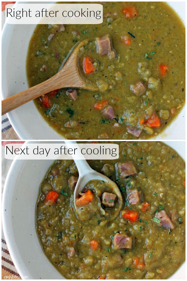 Slow Cooker Split Pea Soup comparison before and after cooling