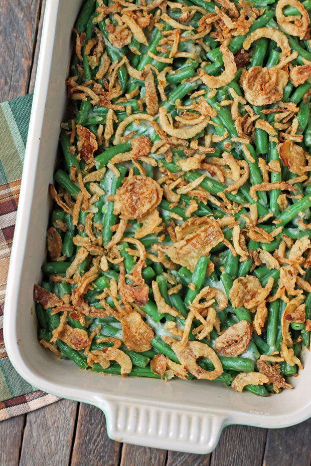 Fresh Green Bean Casserole in baking dish