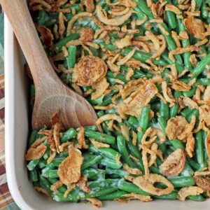 Fresh Green Bean Casserole with spoon