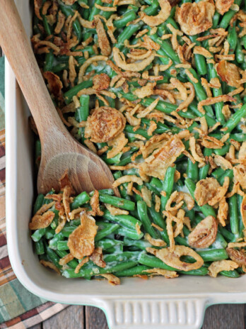 Fresh Green Bean Casserole with spoon