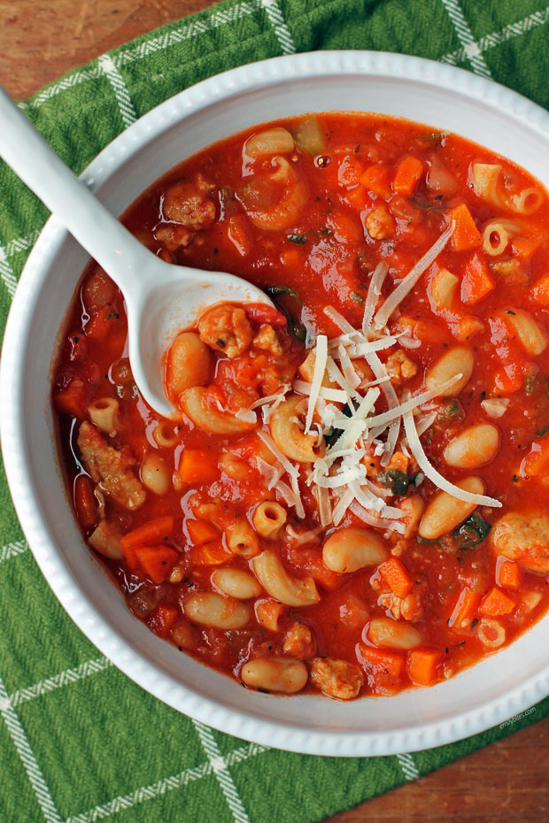 Pasta Fagioli Soup with Parmesan topping