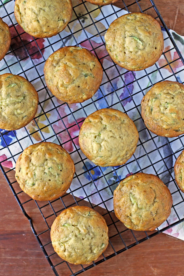 Banana Zucchini Muffins one a cooling rack