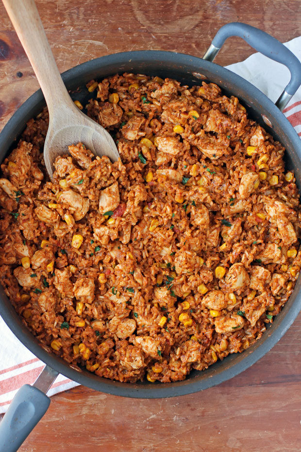 Chicken Taco Rice Skillet with spoon