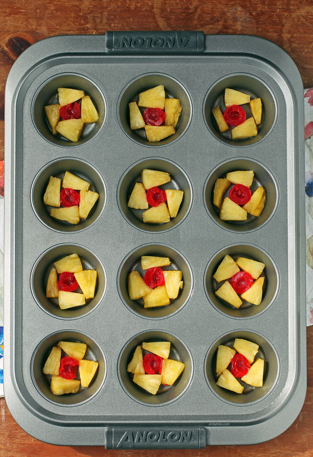 pineapple arrangement in the muffin tin