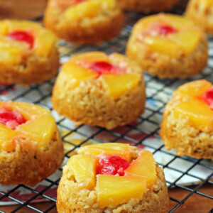 Pineapple Upside-Down Baked Oatmeal Singles on a cooling rack