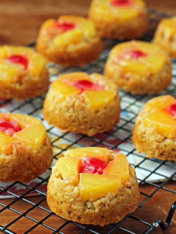 Pineapple Upside-Down Baked Oatmeal Singles on a cooling rack