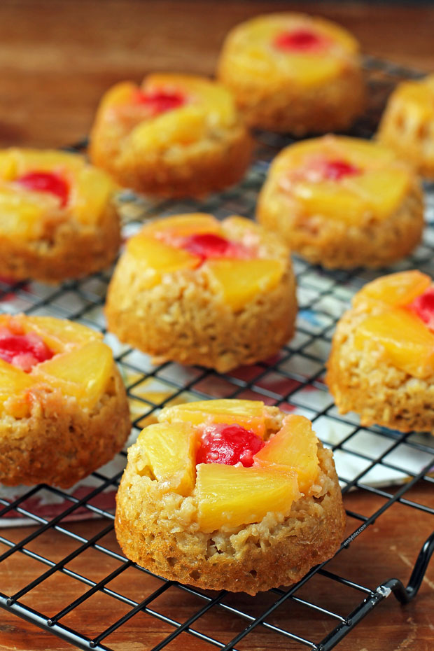 Pineapple Upside-Down Baked Oatmeal Singles on a cooling rack
