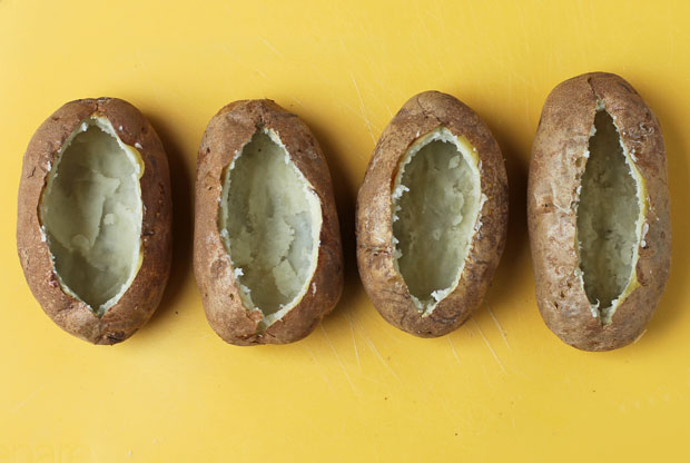 Taco Stuffed Twice Baked Potatoes hollowed out