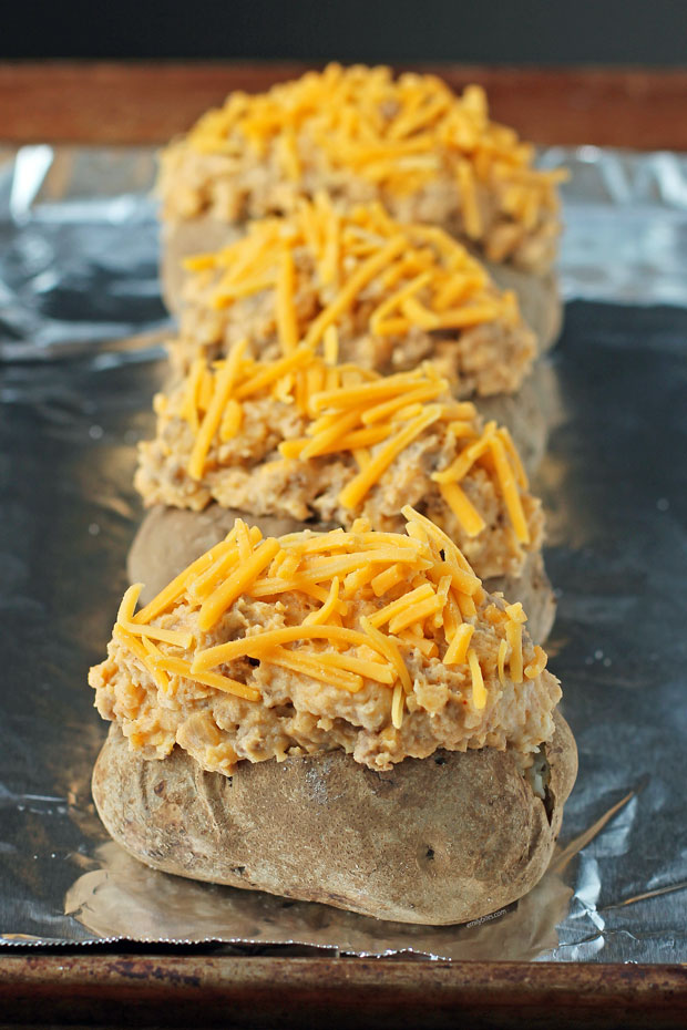 Taco Stuffed Twice Baked Potatoes before baking