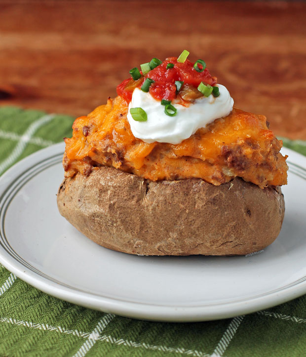 Taco Stuffed Twice Baked Potato on a plate