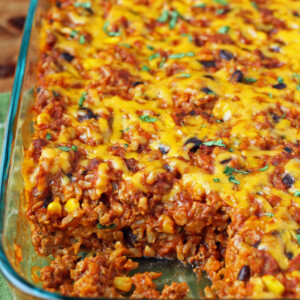 Turkey and Chorizo Enchilada Rice Bake scooped