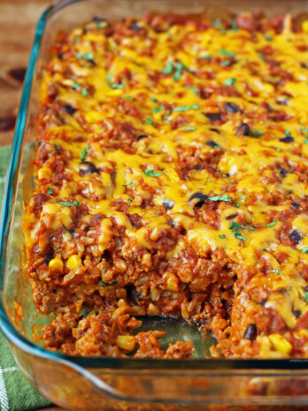 Turkey and Chorizo Enchilada Rice Bake scooped