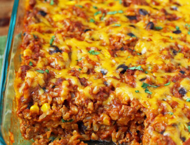 Turkey and Chorizo Enchilada Rice Bake - Emily Bites