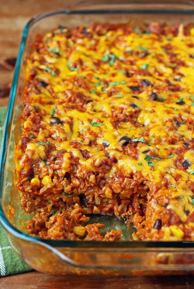 Turkey and Chorizo Enchilada Rice Bake scooped