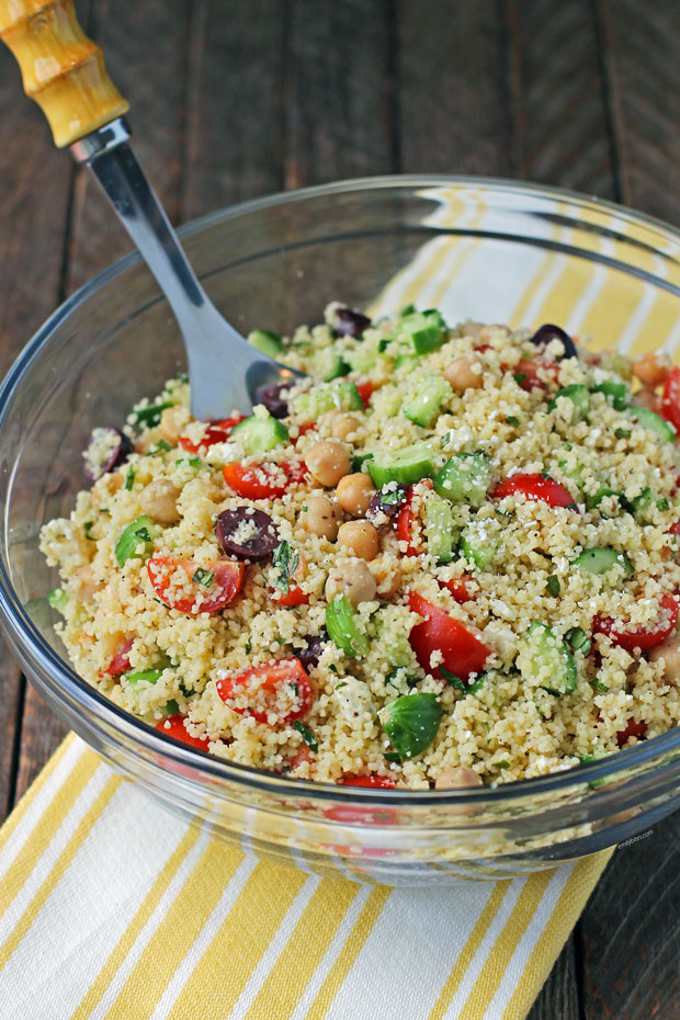 Mediterranean Couscous Salad in a serving bowl