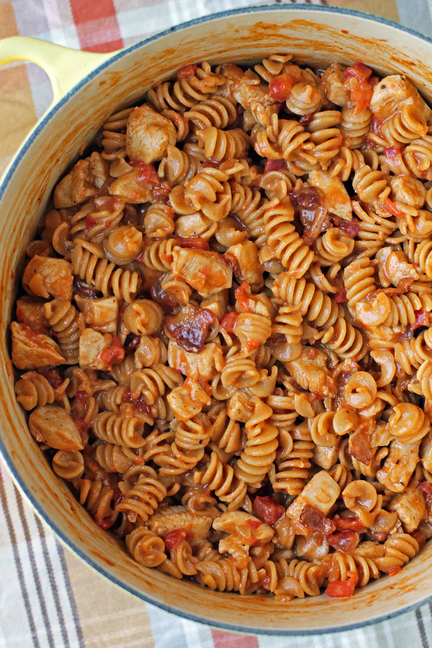 One-Pot Barbecue Chicken Pasta in a pot
