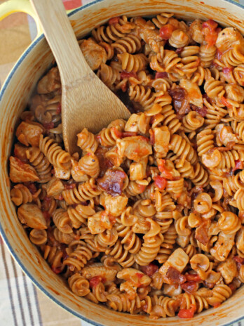 One-Pot Barbecue Chicken Pasta stirred