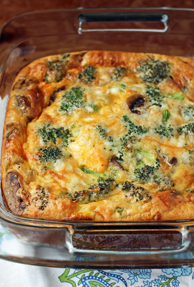 Three Cheese Broccoli Brunch Bake in a baking dish