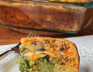 Three Cheese Broccoli Brunch Bake slice on a plate