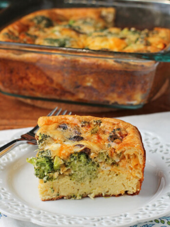 Three Cheese Broccoli Brunch Bake slice on a plate