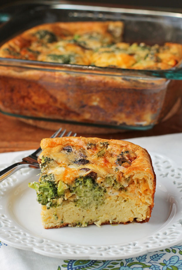 Three Cheese Broccoli Brunch Bake slice on a plate