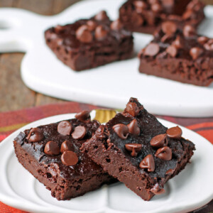 Fudgy Pumpkin Chocolate Brownies on a plate