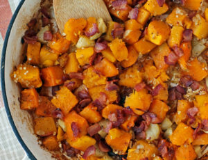 Bacon Butternut Squash Hash in a skillet