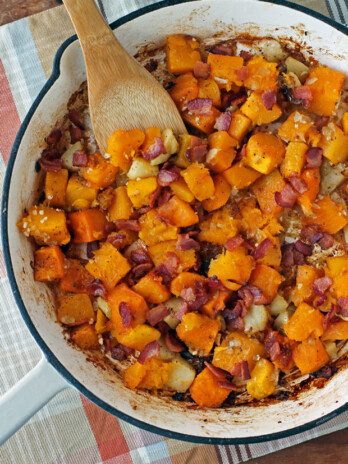 Bacon Butternut Squash Hash in a skillet
