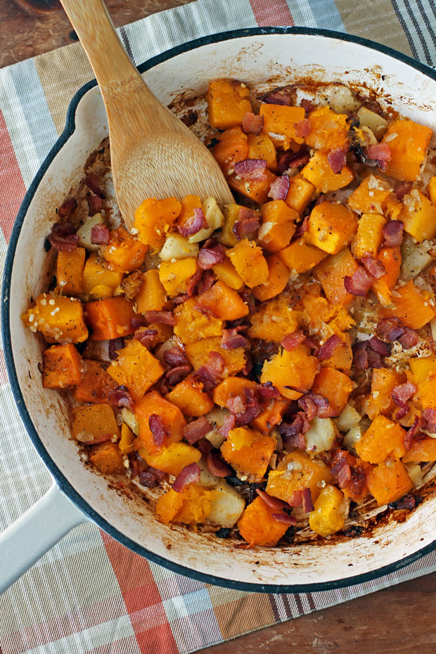 Bacon Butternut Squash Hash in a skillet