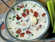 New England Clam Chowder overhead in a bowl