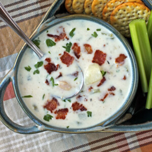 New England Clam Chowder overhead in a bowl