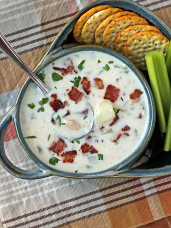 New England Clam Chowder overhead in a bowl