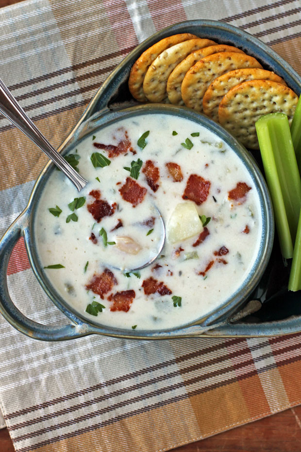 New England Clam Chowder overhead in a bowl