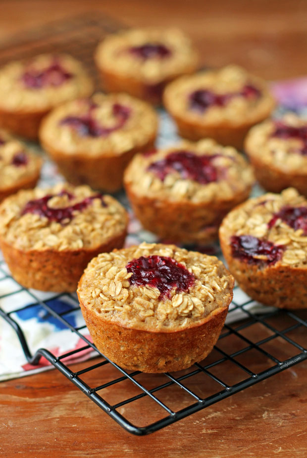Peanut Butter and Berry Baked Oatmeal Singles on a cooling rack