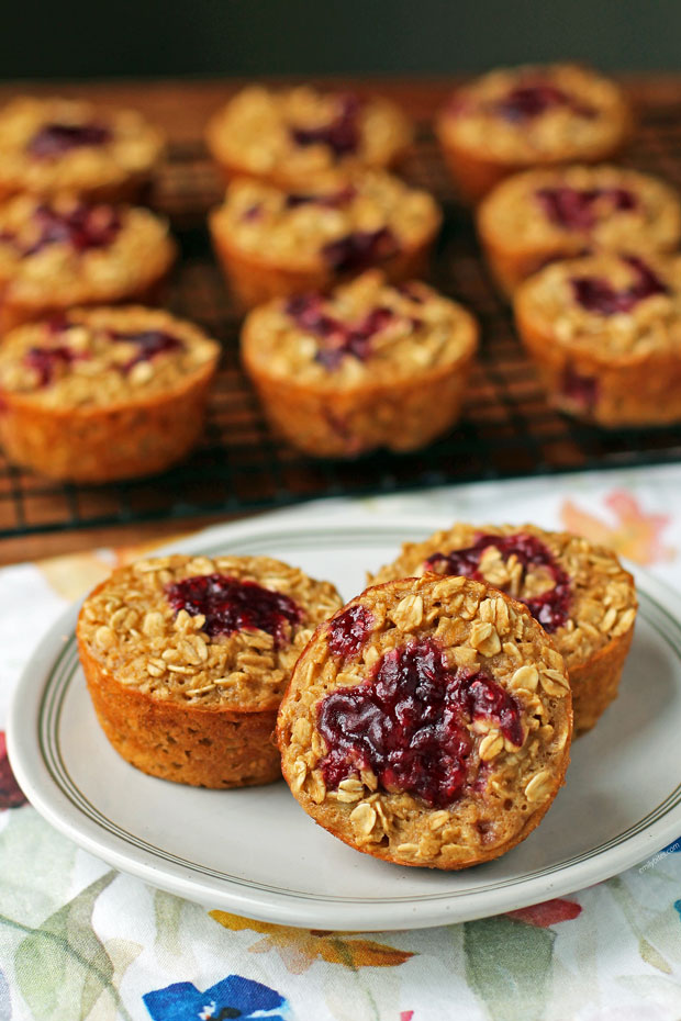 Peanut Butter and Berry Baked Oatmeal Singles plated