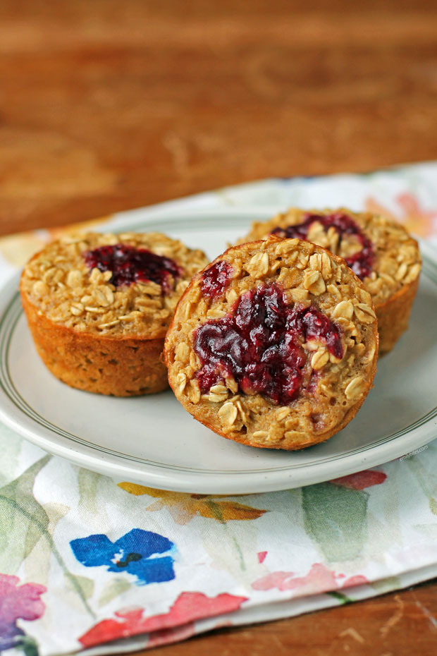 Peanut Butter and Jelly Oatmeal Muffins on a plate