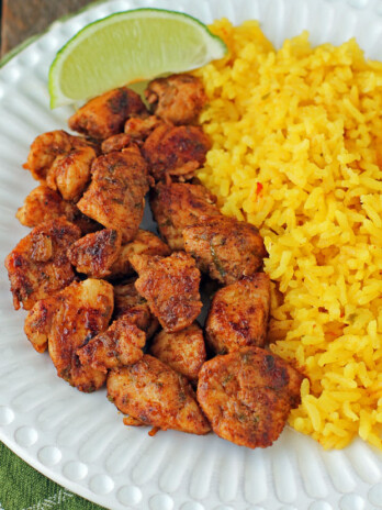 Chili Lime Chicken Bites served with rice