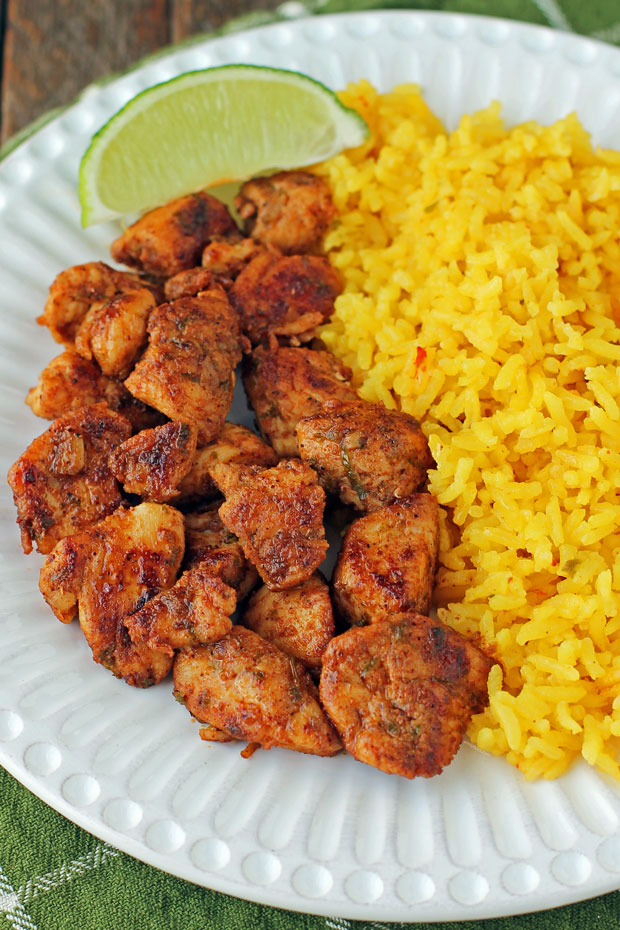 Chili Lime Chicken Bites served with rice